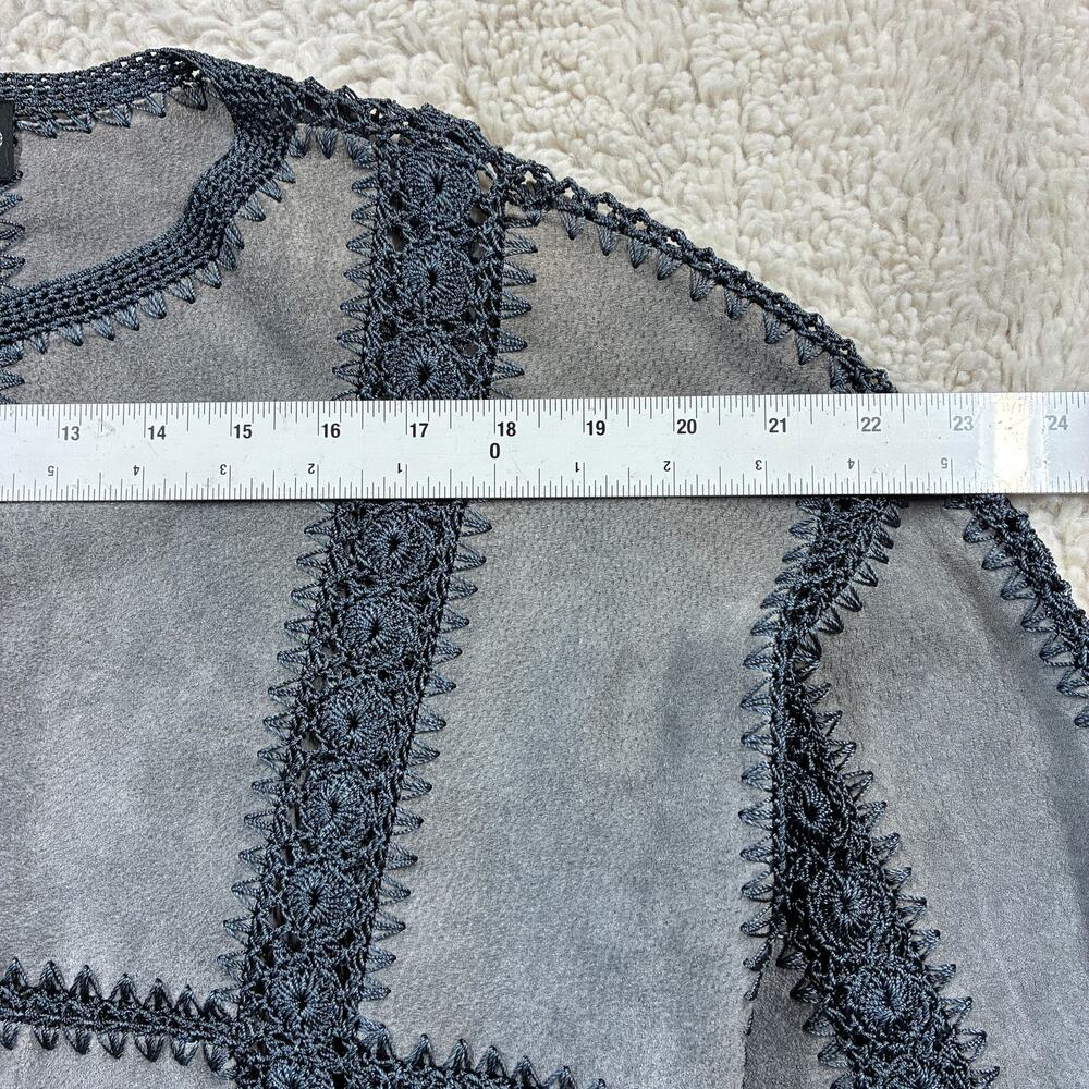 Vintage Overland Jacket Womens 10 Dusty Blue Leather Crochet Patchwork Crop Boho - Picture 7 of 8